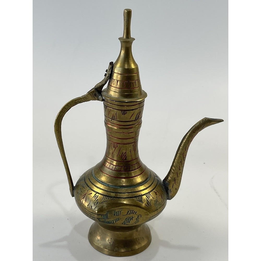 Vintage‎ Brass Atfaba Handcrafted Etched Designs Middle Eastern Indian Pitcher